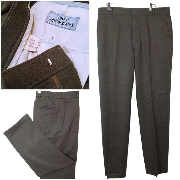 Vintage 80s Levi's Action Slacks Trousers Pants Men-34x30 Polyester 4-Pockets - Picture 1 of 9